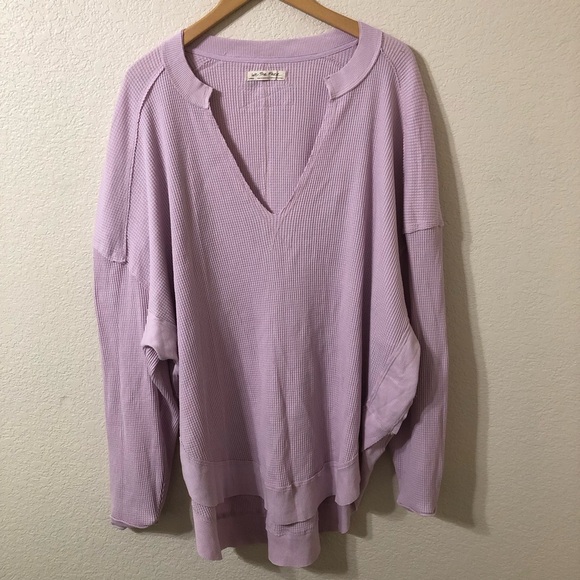 NWOT We The Free Buttercup Thermal Jersey Waffle Knit Longsleeve Lilac Top Large - Picture 2 of 7
